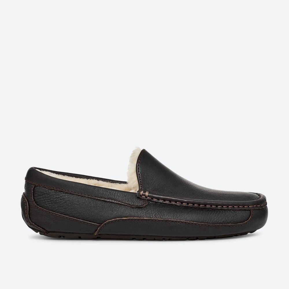 UGG Ascot Men’s Size 12 Dark Spice Brown Leather Slippers Loafers 5379